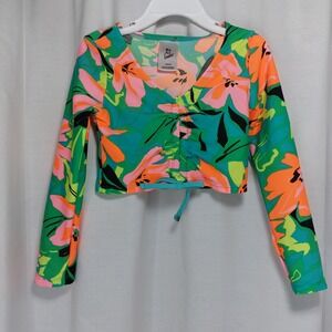 Art Class Girls Long Sleeve Crop Swim Top UPF 50 Rash Guard Tropical Sz 4/5 READ